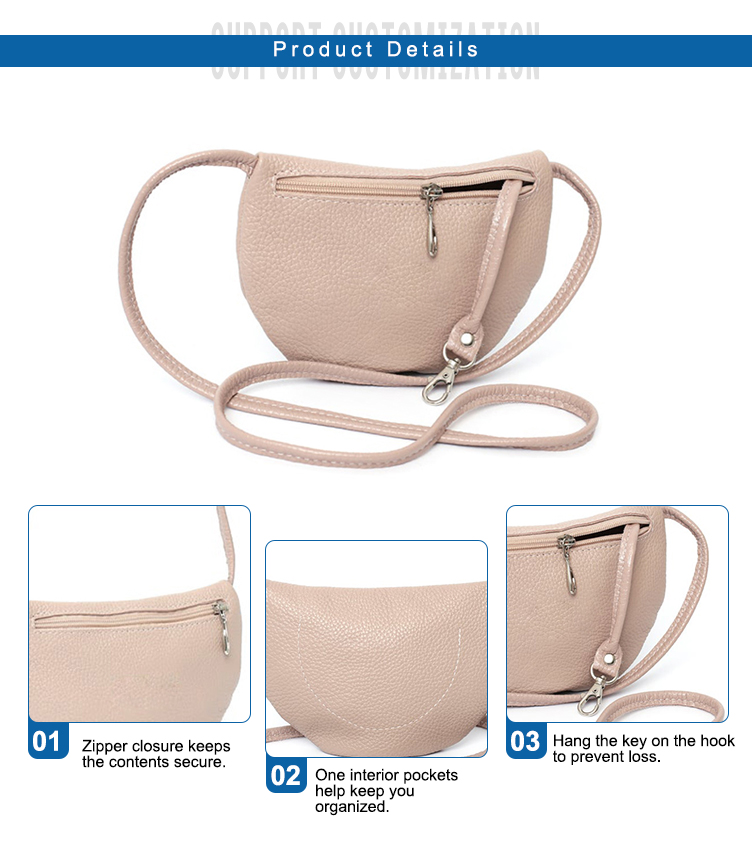 Custom PU Leather Zipper Crossbody Bag