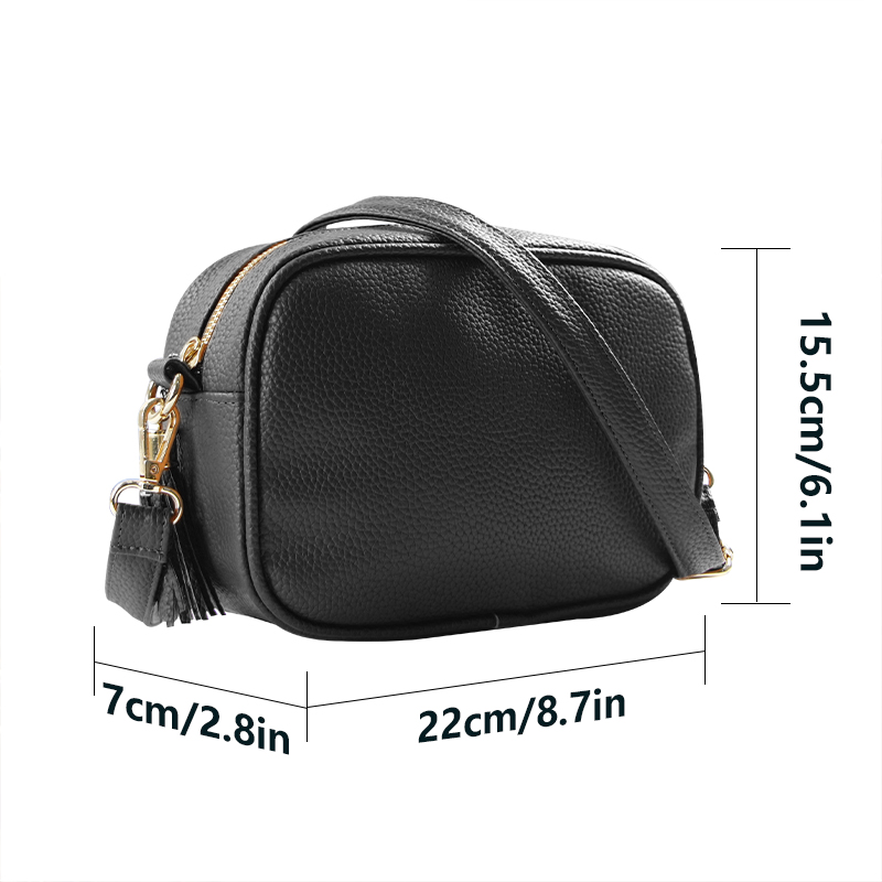 PU Leather Adjustable Shoulder Strap Zipper Black Crossbody Bag