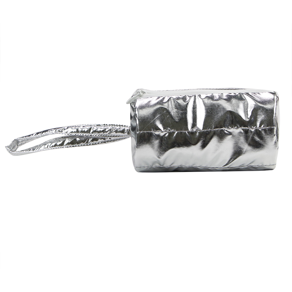 Silver nylon zipper silver handle storage bag