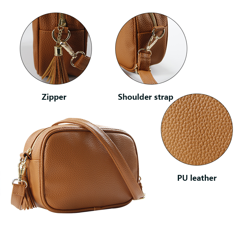 PU Leather Removable Shoulder Strap Zipper Crossbody Bag