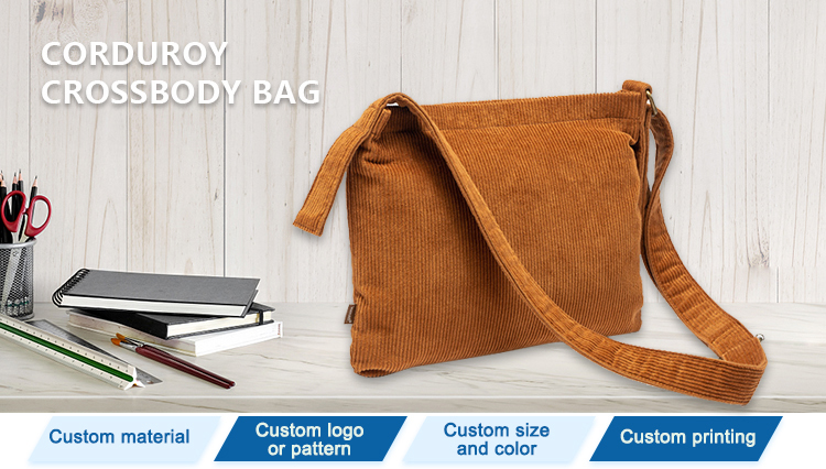 Corduroy adjustable shoulder strap crossbody bag