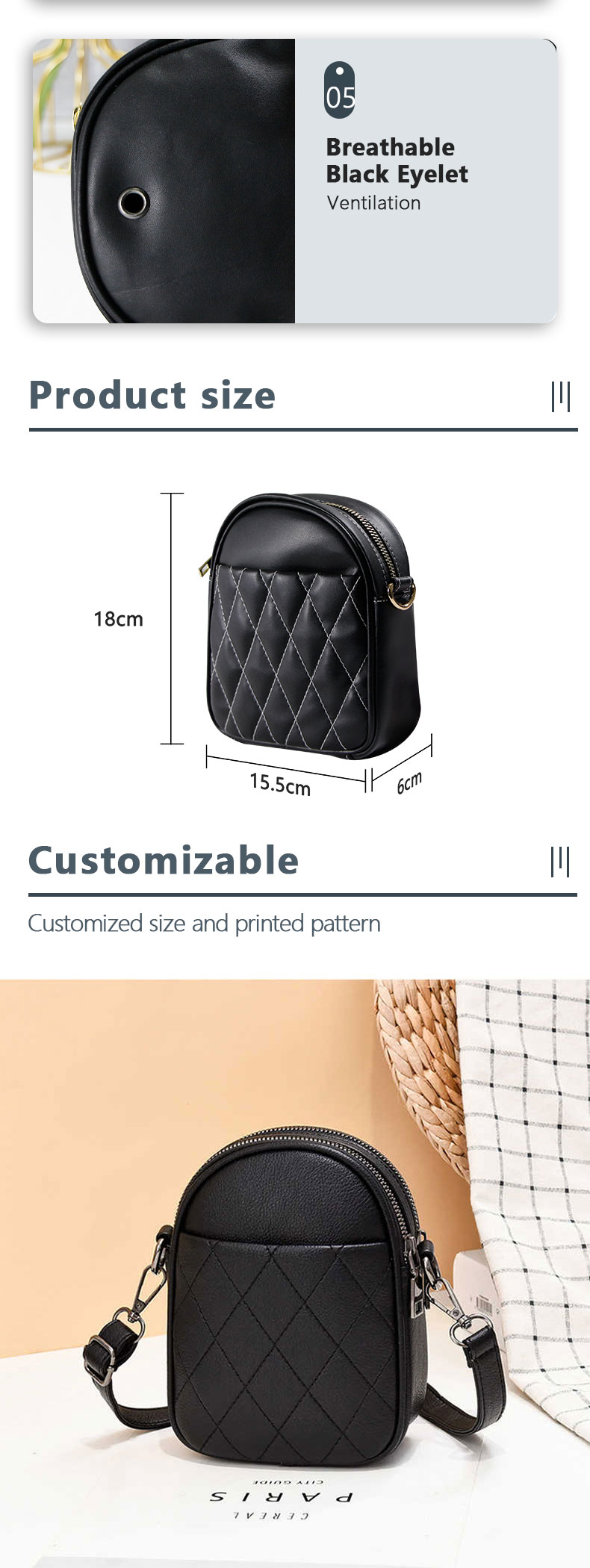 Metal Zipper PU Leather Small Crossbody Bag