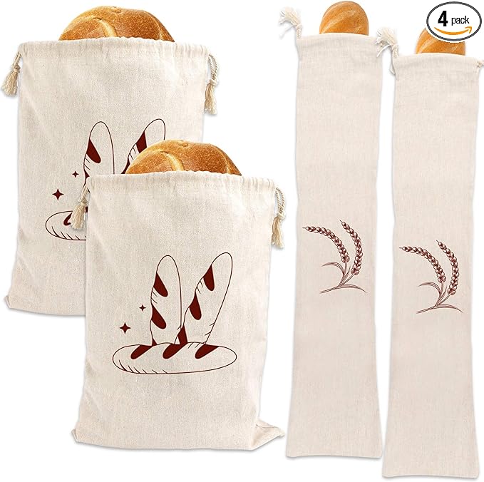 ‎Wholesale custom white cotton reusable homemade baguette bread bag