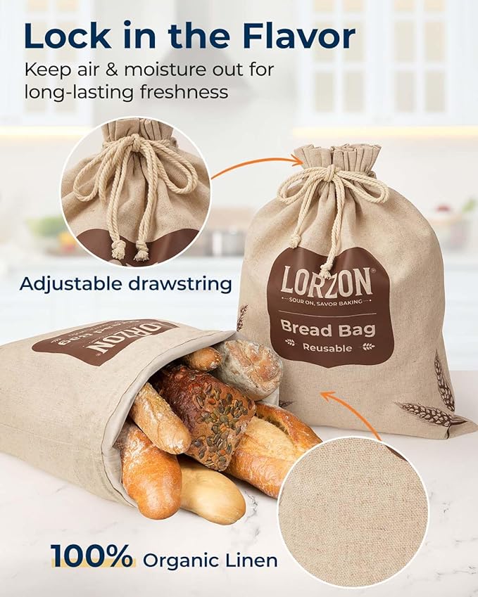 Custom Linen adjustable drawstring reusable homemade sourdough bread storage bag