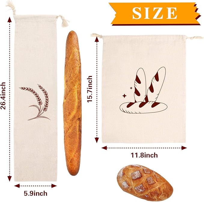 ‎Wholesale custom white cotton reusable homemade baguette bread bag